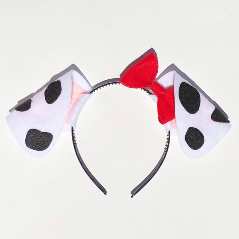 Dalmatian Puppy Dog Ears Headband Red Bow Black White Spots Dalmation Costume Animal Baby Children Birthday Party Favors
