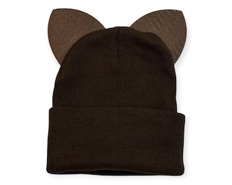 Cat Ears Mix and Match Ski Beanie Hats Halloween Costume Warm Skull Caps Fits Most Adults Children and Toddlers Variety Colors Brown