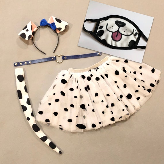 Kids Dog Costume Accessories Dalmatian Costume Set - Plush Ears Headband, Tail, Bow Tie With Spot Stickers Children's Party Costume