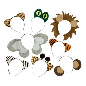 Tema de animais do zoológico de safári na selva, orelhas, faixa de cabeça, festa de aniversário, fantasia, leão, elefante, macaco, zebra, tigre, leopardo, girafa, criança, adulto, bebê