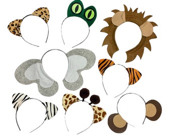 Jungle safari zoo animals theme ears headband birthday party favor costume lion elephant monkey zebra tiger leopard giraffe kid adult baby