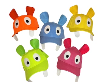 Hippo Hats Group Halloween Costumes pink green yellow orange blue baseball caps with ears eyes & teeth for adults teen big kid Tails Tutus