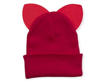 Cat Ears Mix and Match Ski Beanie Hats Halloween Costume Warm Skull Caps Fits Most Adults Children and Toddlers Variety Colors Hot Pink