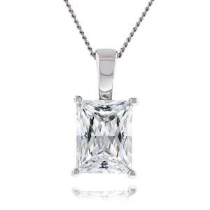 925 Silver Rectangular Princess Baguette Cut 8x6mm - 8.5x6.5mm Crystal White CZ Pendant with 18&quot; Dia. Cut Curb Chain Necklace Rhodium Plated