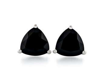 Simulated Black Diamond Jet CZ Martini 3 Prongs Sterling Silver Hypoallergenic Stud Earrings Trillion Diamond Cut 5.5x5.5mm - 8.5x8.5mm