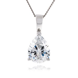 925 Sterling Silver Pear Shape Fancy Diamond Cut 9x7mm Crystal White CZ Pendant with 18&quot; Diamond-Cut Curb Chain Necklace Rhodium Plated