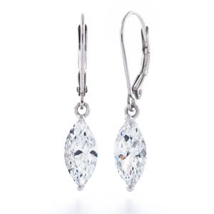 Top Grade Diamond-Cut Marquise 10x5mm -13x6.5mm Simulated Diamond CZ 925 Sterling Silver Leverback Dangle Earrings Rhodium Plated