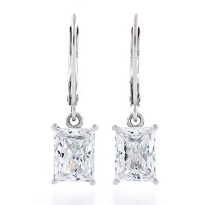 最高級ダイヤモンドカットプリンセスバゲット 8 x 6 mm 模造ダイヤモンド CZ 925 スターリングシルバー レバーバック ダングル イヤリング ロジウムメッキ