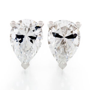 Pear Shape Fancy Diamond Cut Crystal White 7x5 - 10x8mm CZ 925 Sterling Silver Heavy Mounting Stud Earrings Rhodium Plated
