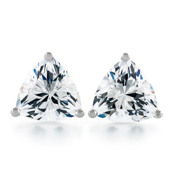 Premium Quality Simulated Diamond CZ Martini 3 Prongs Sterling Silver Hypoallergenic Stud Earrings Trillion Top Grade Cut 5.5x5.5- 8x8mm