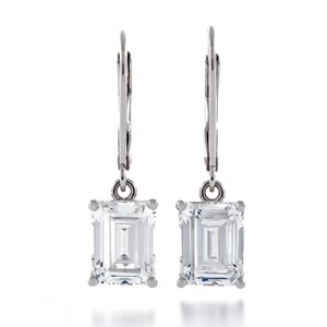 Högkvalitativa stegskurna oktagonörhängen 8 x 6 mm -10 x 8 mm med simulerad diamant CZ i 925 sterlingsilver, rodiumpläterade