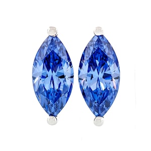 Marquise Shape Fancy Diamond Cut Tanzanite Color 8x4 - 10x5mm CZ 925 Sterling Silver Heavy Mounting Stud Earrings Rhodium Plated