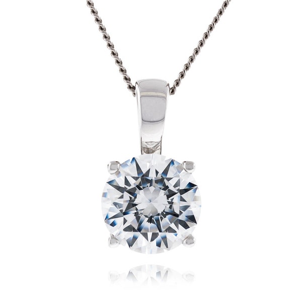 925 Sterling Silver Swarovski Element Round 7.5mm - 8mm Crystal White CZ Pendant with 18" Diamond-Cut Curb Chain Necklace Rhodium Plated