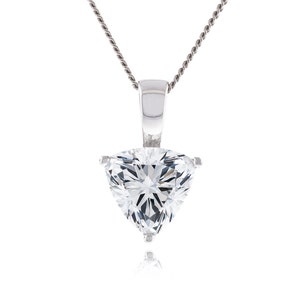 925 Sterling Silve Trillion Diamond Cut 7.5x7.5mm - 8x8mm Crystal White CZ Pendant with 18&quot; Diamond-Cut Curb Chain Necklace Rhodium Plated