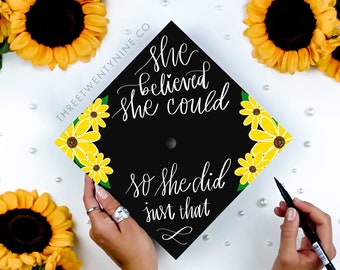 Sunflower Graduation Cap Decoration | She Believed, She Could (PDF Download)