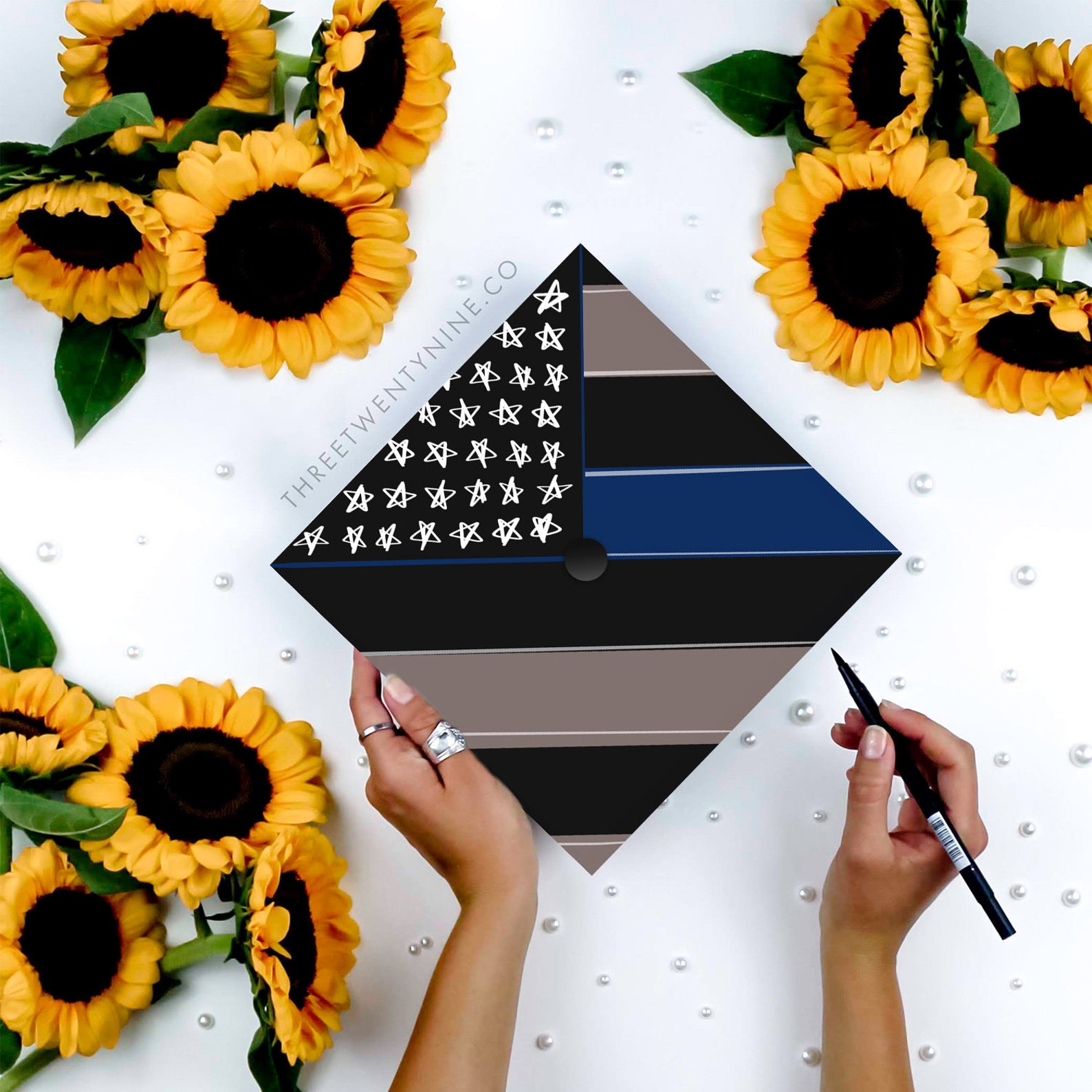 Thin Blue Line Graduation Cap Decal | Printed Cardstock - Etsy