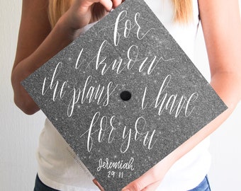 Silver Glitter Graduation Cap Topper | Bible Verse (Digital Download)