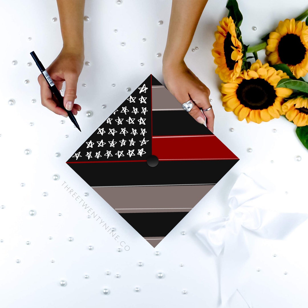 Thin Red Line Graduation Cap Decal | Printed Cardstock - Etsy