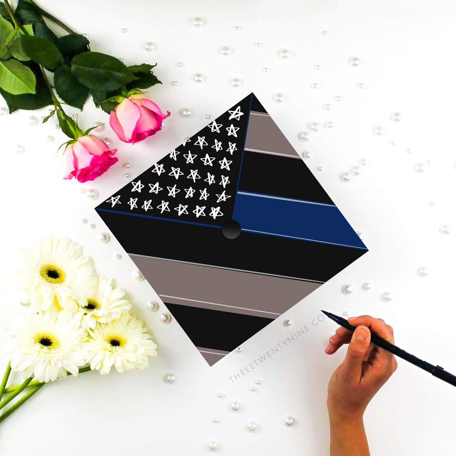 Thin Blue Line Graduation Cap Decal | Printed Cardstock - Etsy