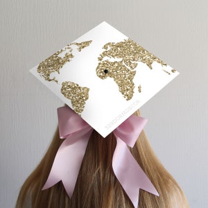 Graduation Cap Decoration Download | Gold Globe | No Quote | Custom Grad Cap Topper | Map | Traveling | Travel Printable Grad Cap Decoration