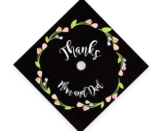 Adesivo floreale per cappello di laurea / Grazie mamma e papà
