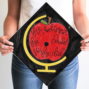 Printable Graduation Cap Decoration Download | Teacher Grad Cap | Custom Grad Cap Topper | She Believed She Could | Teacher Graduation Cap
