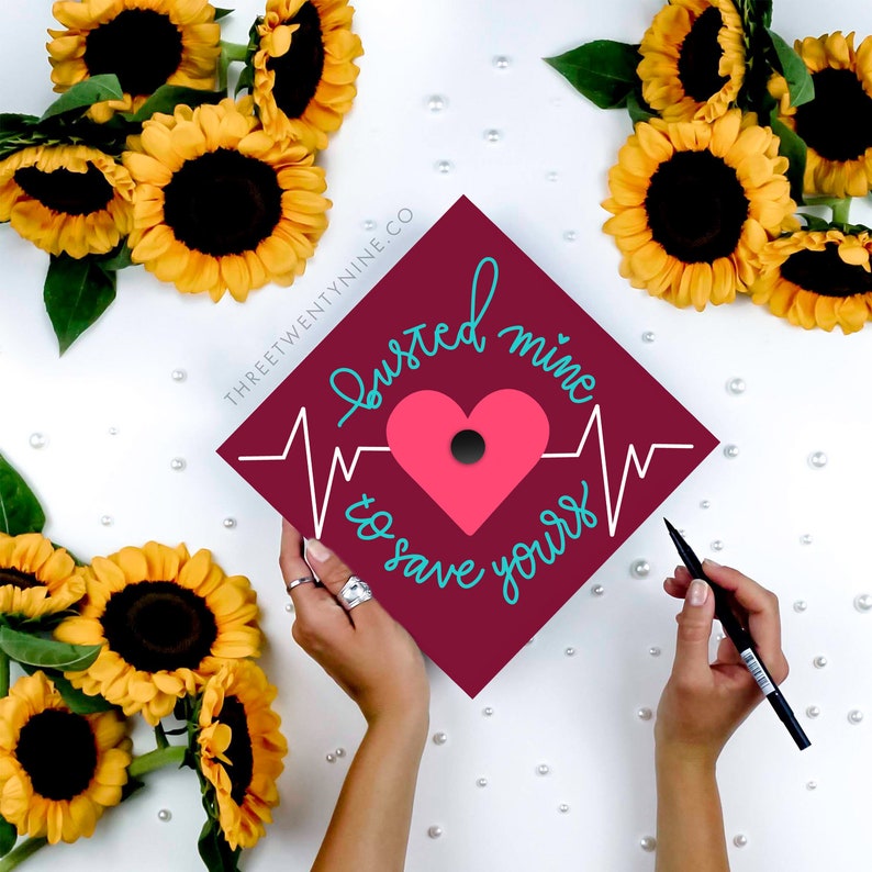 Handwritten Graduation Cap Decal | Busted Mine to Save Yours PRINT - Etsy