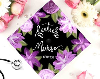 Floral Nurse Graduation Cap Decoration | BSN, RN (Digital Download)