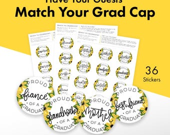 Adesivi per gli invitati alla festa di laurea a tema girasoli / Accessori per il photo booth (download digitale)