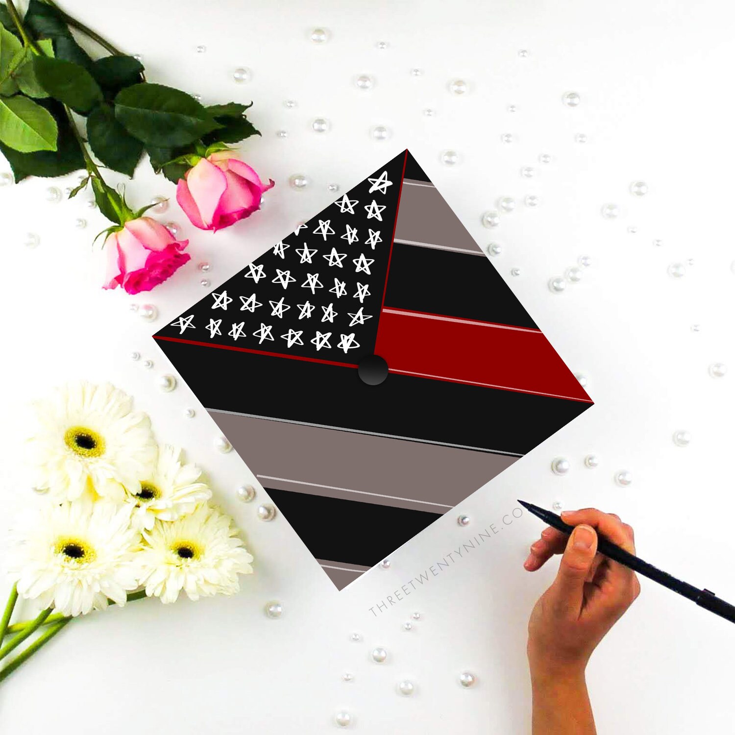 Thin Red Line Graduation Cap Decal | Printed Cardstock - Etsy