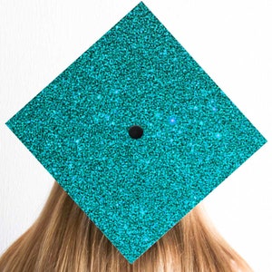 Türkis Glitter Grad Cap | Einfach anzubringende Abschlusskappendekoration | Grad Cap Topper | Türkis