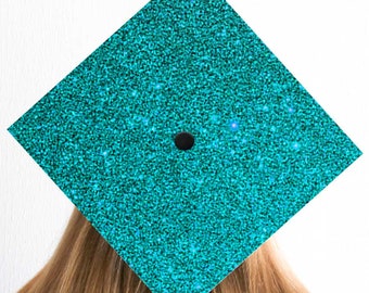 Decorazione per cappello di laurea con glitter turchesi / Decorazione fai da te per la laurea
