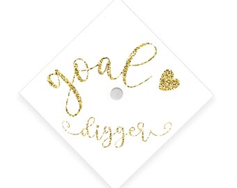 Adesivo per cappello di laurea "Goal Digger" / Decorazione in cartoncino con glitter dorati