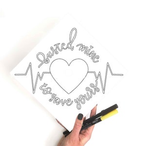 May include: A black and white illustration of a heart with a heartbeat line around it. The text "rusted mine to save yours" is written around the heart.
