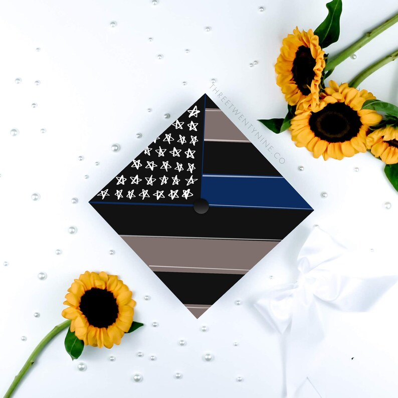Traceable Grad Cap Thin Blue Line Graduation Cap Decal | Printed Cardstock - Etsy
