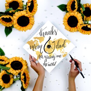 Graduation Cap Topper Download  | Thanks Mom and Dad for Giving Me The World | White