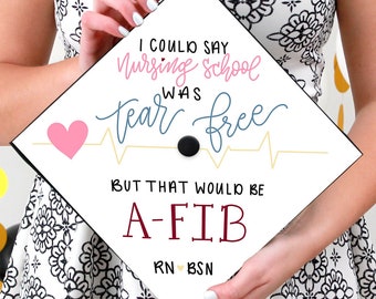 Nurse Graduation Cap Decoration | Printable Grad Cap | BSN | Rn | Nursing | A Fib | White | Heartbeat