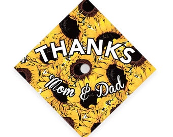 Adesivo con girasole per il cappello di laurea / Grazie mamma e papà