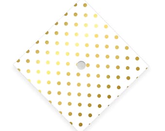 Adesivo/decorazione per cappello di laurea a pois dorati su cartoncino