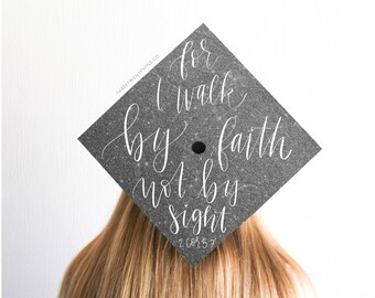 Bible Verse Grad Cap Topper | Silver, Walk By Faith (PDF Download)