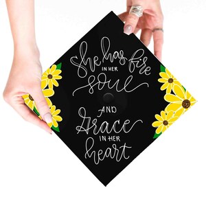 Graduation Cap Decoration | Custom Grad Cap | She Has Fire In Her Soul | Sunflowers