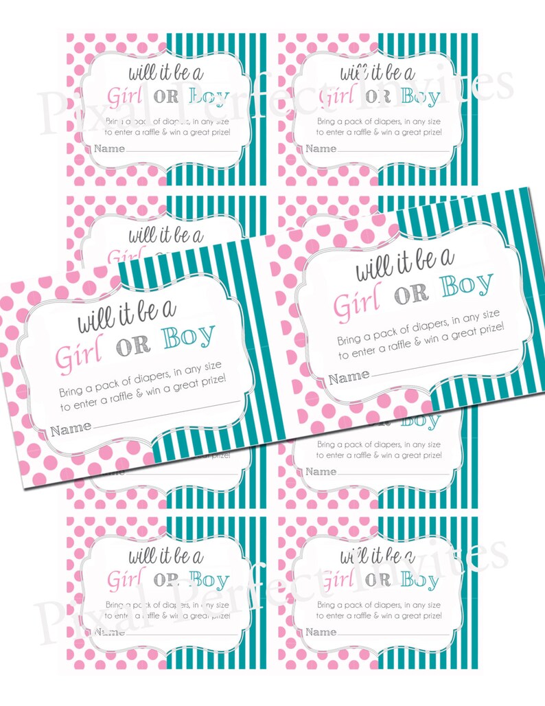 Gender Reveal Diaper Raffle Cards Boy or Girl INSTANT Etsy