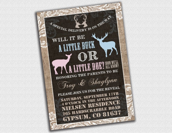 burlap lace buck or doe gender reveal invitation printable etsy buck or doe gender reveal invitations