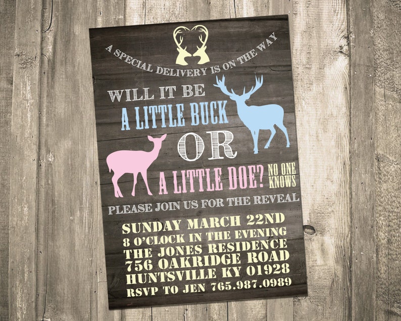 Rustic Deer Gender Reveal Invitation PRINTABLE Etsy