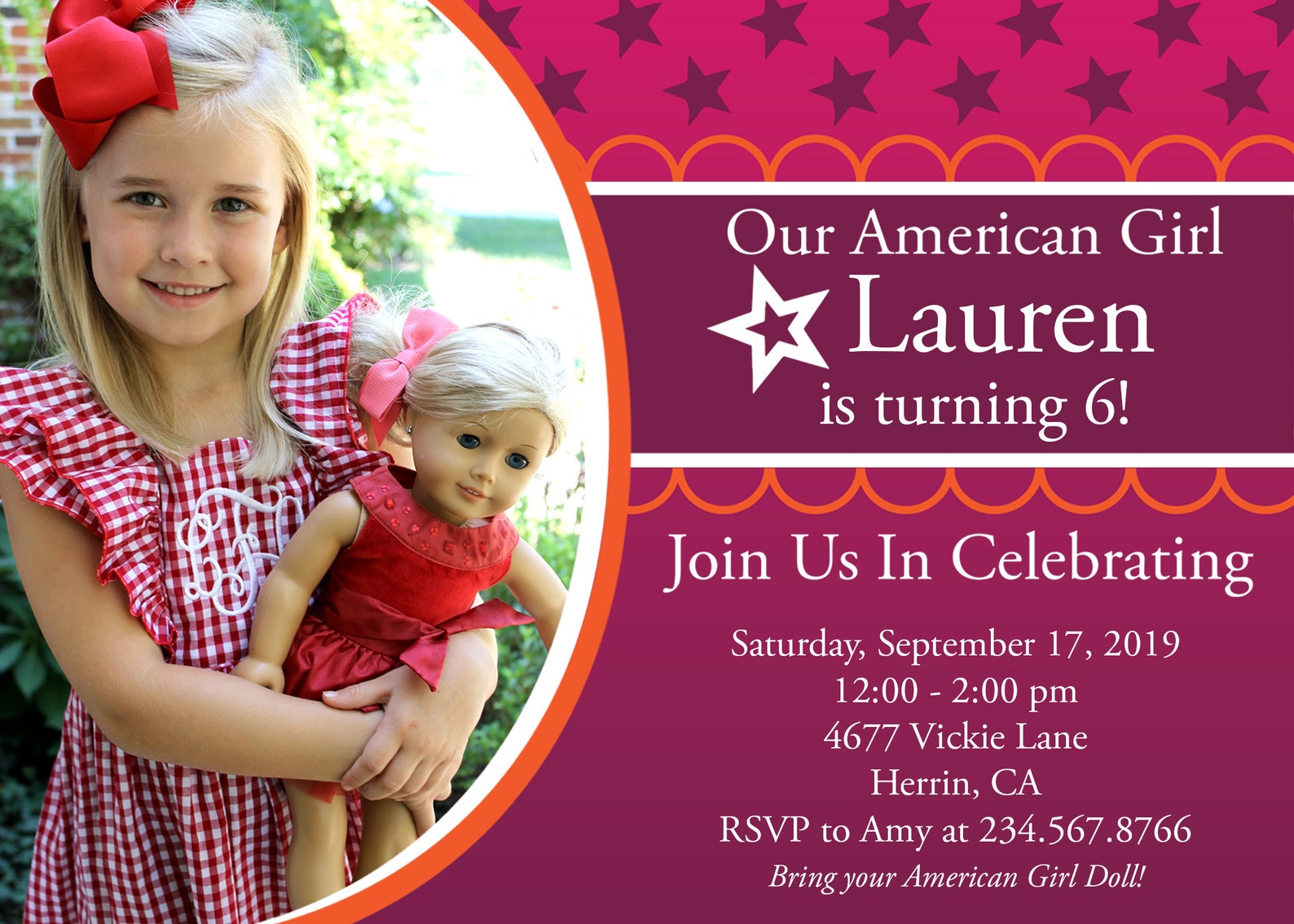 American Girl Doll Birthday Photo Invitation PRINTABLE Etsy