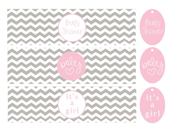 Baby Shower Water Bottle Labels Pink Grey White It S A Etsy