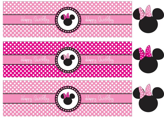 cumpleaños botella de etiquetas Minnie Mouse - Etsy México