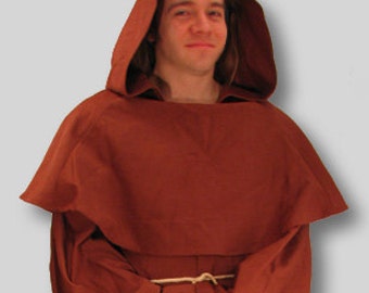 Monk Robe with Cowl for LARP, SCA, Faire, Monks - Many sizes, Brown and Black in stock