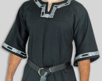Black T-Tunic with Celtic Knot trim - Perfect for SCA, LARP, Viking, Saxon, Faire