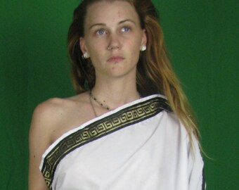 Greek Chiton with Trim - Ancient Greek Costume with Trim and Pin and Rope Belt